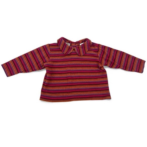 VTG Sesame Street Knit Top Bright Striped Y2K Shirt Peter Pan Collar Vibrant - Picture 1 of 9